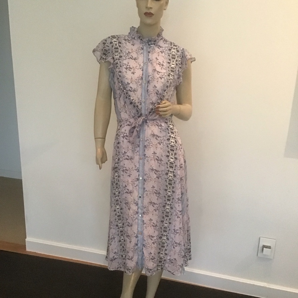 Julia Jordan Purple Blue Romantic Floral‎ Flutter Sleeve Midi Dress 8 Modest